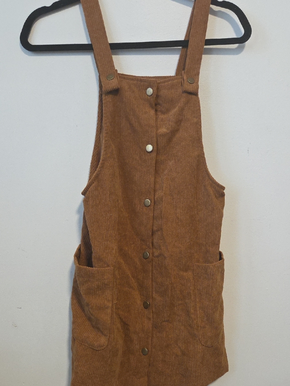 Corduroy Button-Front Pinafore Dress in Rust